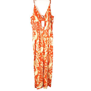 Patrons Of‎ Peace Womens XL Floral Jumpsuit Wide Leg Smocked Vacation Orange
